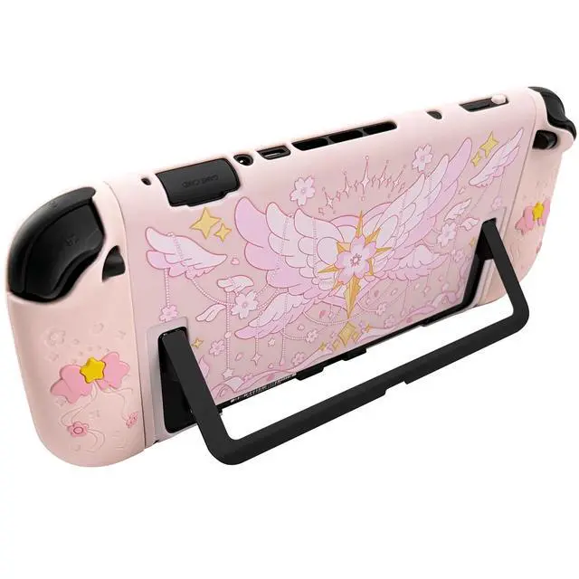 Alt view image 3 of 7 - Protective Case for Nintendo Switch 2, Hard Back Shell / 2 Silicone Anti-Slip Controller Covers / 2 Joystick Caps, Cherry Blossom Design Cover, Pink