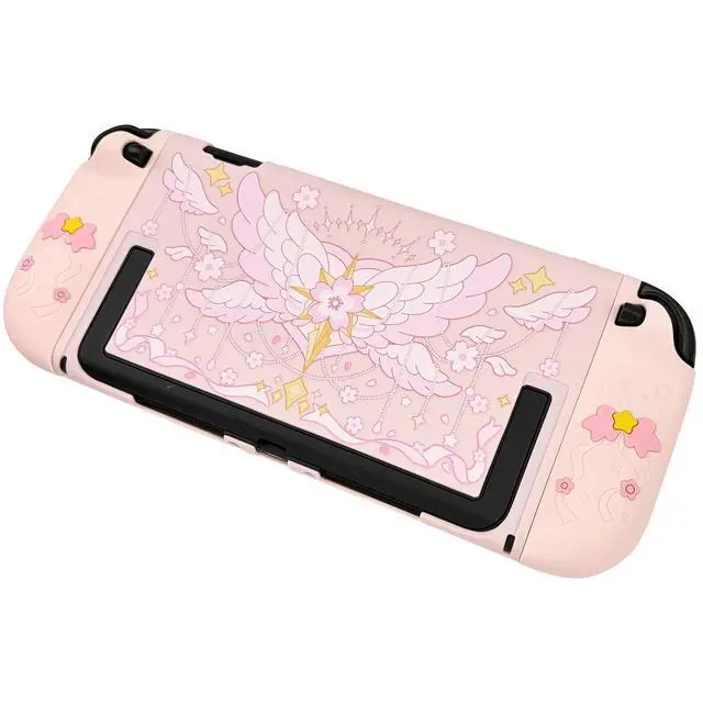 Alt view image 5 of 7 - Protective Case for Nintendo Switch 2, Hard Back Shell / 2 Silicone Anti-Slip Controller Covers / 2 Joystick Caps, Cherry Blossom Design Cover, Pink
