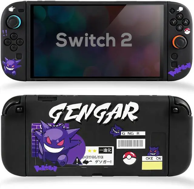 Main image of Protective Case for Switch 2, Protected by Soft Full Skin Cover with Pretty Cute Pattern, Silicone Slim Shockproof Back and Grip Case for Switch 2, Black