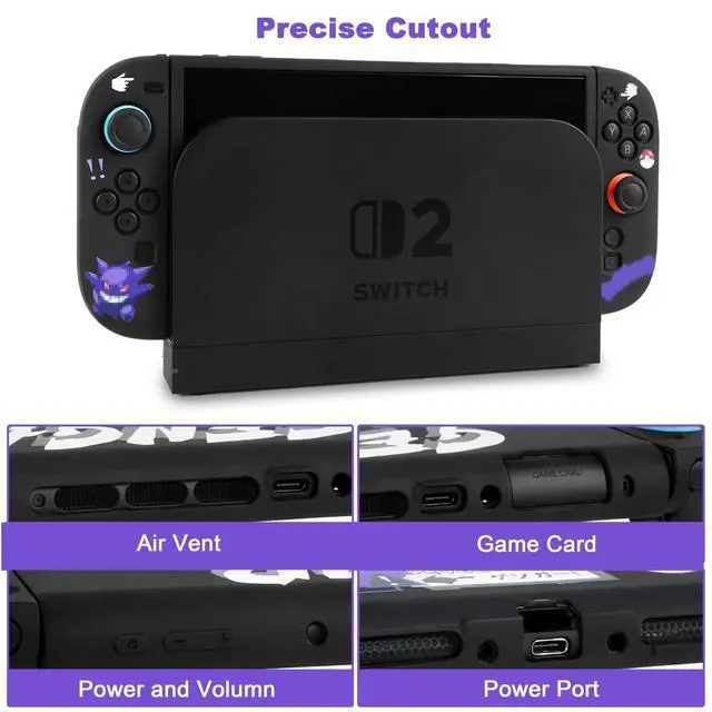 Alt view image 2 of 6 - Protective Case for Switch 2, Protected by Soft Full Skin Cover with Pretty Cute Pattern, Silicone Slim Shockproof Back and Grip Case for Switch 2, Black