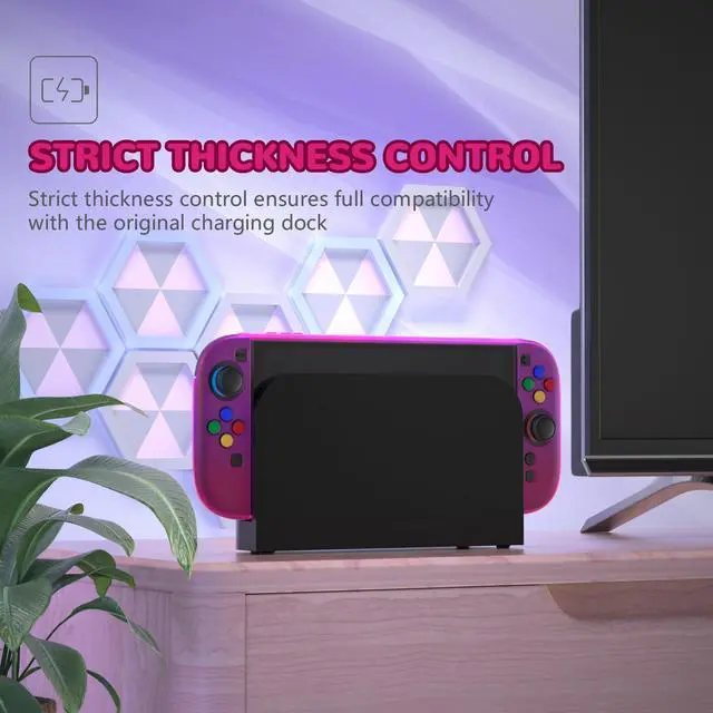 Alt view image 3 of 7 - Protective Case for Nintendo Switch 2 with Stand | Ultra-Slim Dockable Hard Shell, Split Joycon Cover, Button Caps & Thumb Grips | Clear Series, Clear Atomic Purple Rose