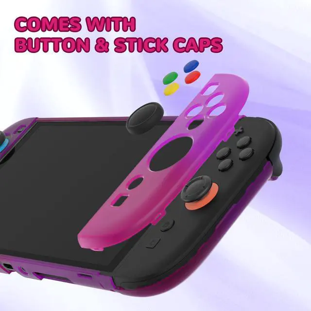 Alt view image 4 of 7 - Protective Case for Nintendo Switch 2 with Stand | Ultra-Slim Dockable Hard Shell, Split Joycon Cover, Button Caps & Thumb Grips | Clear Series, Clear Atomic Purple Rose
