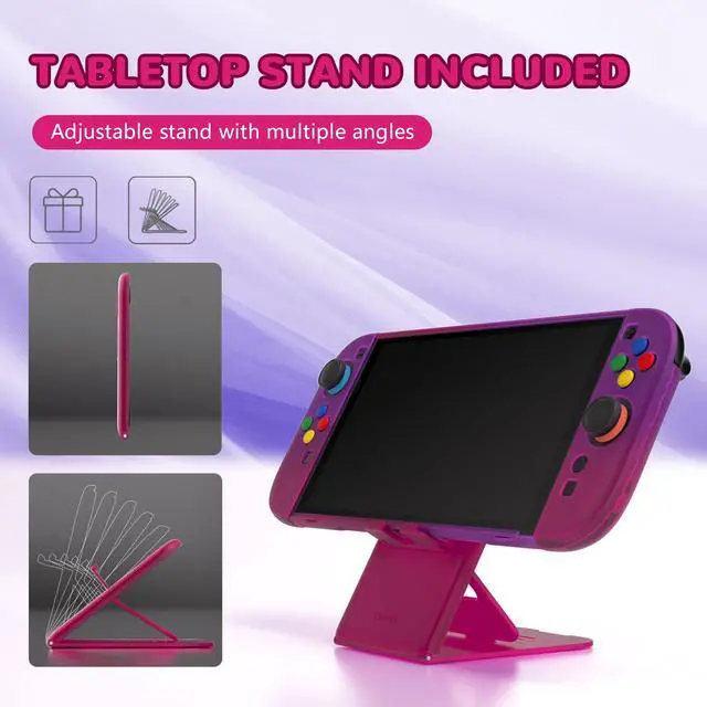 Alt view image 6 of 7 - Protective Case for Nintendo Switch 2 with Stand | Ultra-Slim Dockable Hard Shell, Split Joycon Cover, Button Caps & Thumb Grips | Clear Series, Clear Atomic Purple Rose