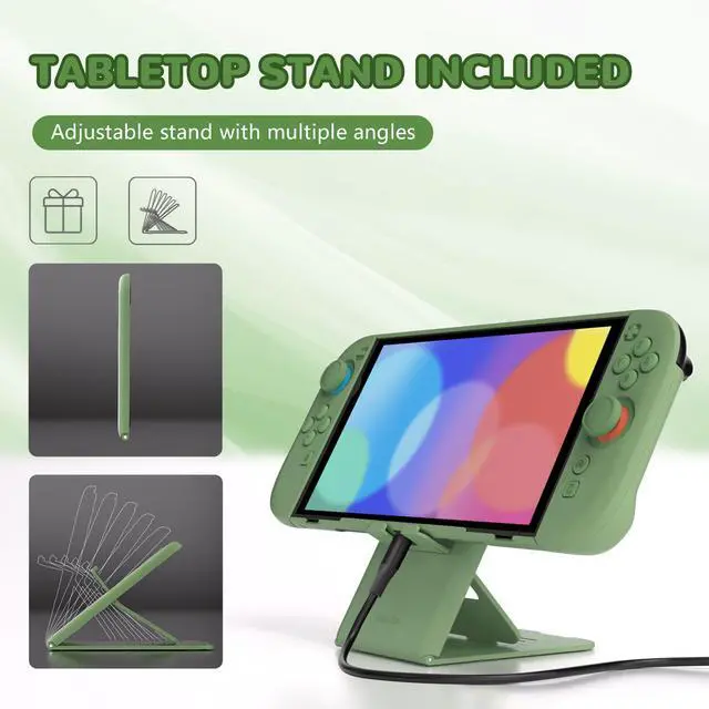 Alt view image 6 of 7 - Hard Case for Nintendo Switch 2 with Extra Stand & Thumb Grip Caps | Split Design, Dockable Protective Full-Body Shell Cover for Nintendo Switch 2 | Solid Color Series, Matcha Green