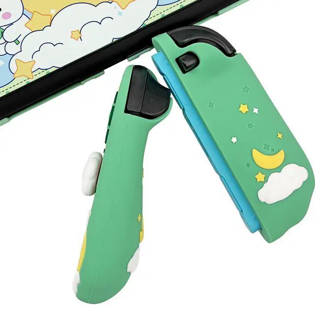 Alt view image 6 of 7 - Protective Case for Nintendo Switch 2, Hard Back Shell + 2 Silicone Anti-Slip Controller Covers + 2 Joystick Caps, Rabbit and Flower Cover, Green