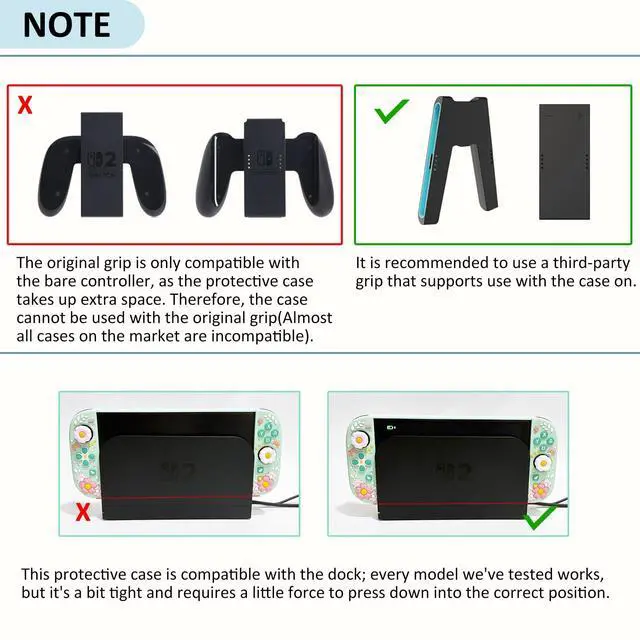 Alt view image 7 of 7 - Cute Cherry Blossom Protective Case for Switch 2 (2025), 2 Ergonomic Soft Silicone Controller Grips, Hard Shell, 2 Thumb Grip Caps, Mint Green