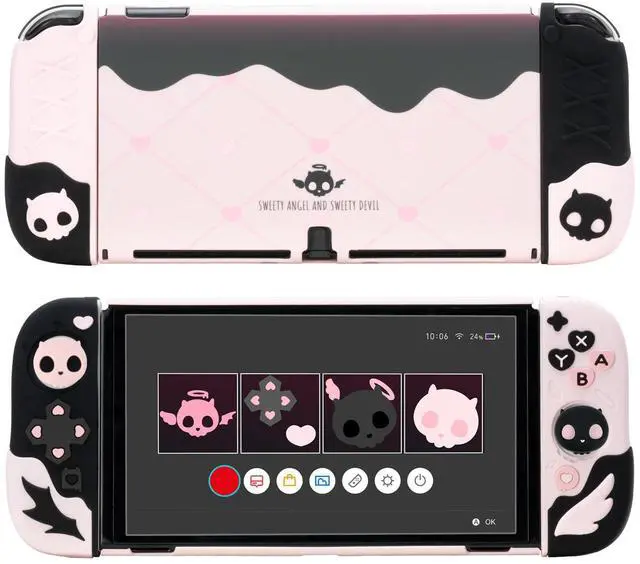 Main image of Protective Case for Switch OLED Model,Anti-Scratch Slim Cover Case Compatible with Switch OLED Separable Soft Silicone Shell with 2 Thumb Grip Caps- Sweetheart Skull