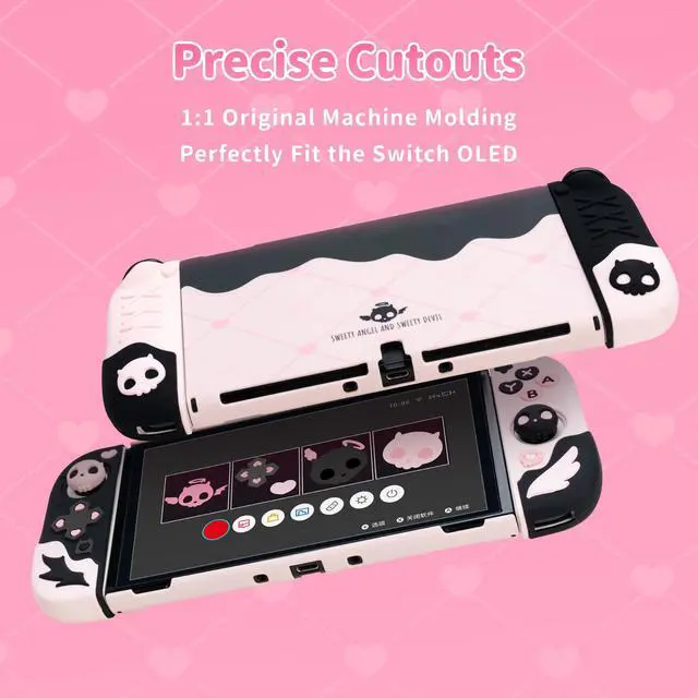 Alt view image 2 of 6 - Protective Case for Switch OLED Model,Anti-Scratch Slim Cover Case Compatible with Switch OLED Separable Soft Silicone Shell with 2 Thumb Grip Caps- Sweetheart Skull