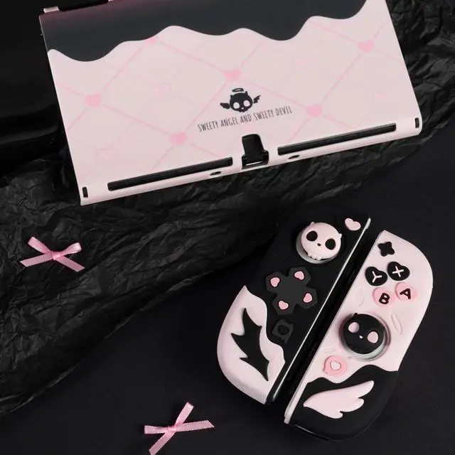 Alt view image 6 of 6 - Protective Case for Switch OLED Model,Anti-Scratch Slim Cover Case Compatible with Switch OLED Separable Soft Silicone Shell with 2 Thumb Grip Caps- Sweetheart Skull