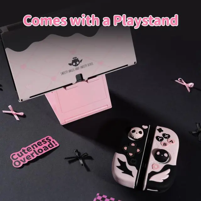 Alt view image 5 of 6 - Protective Case for Switch OLED Model,Anti-Scratch Slim Cover Case Compatible with Switch OLED Separable Soft Silicone Shell with 2 Thumb Grip Caps- Sweetheart Skull