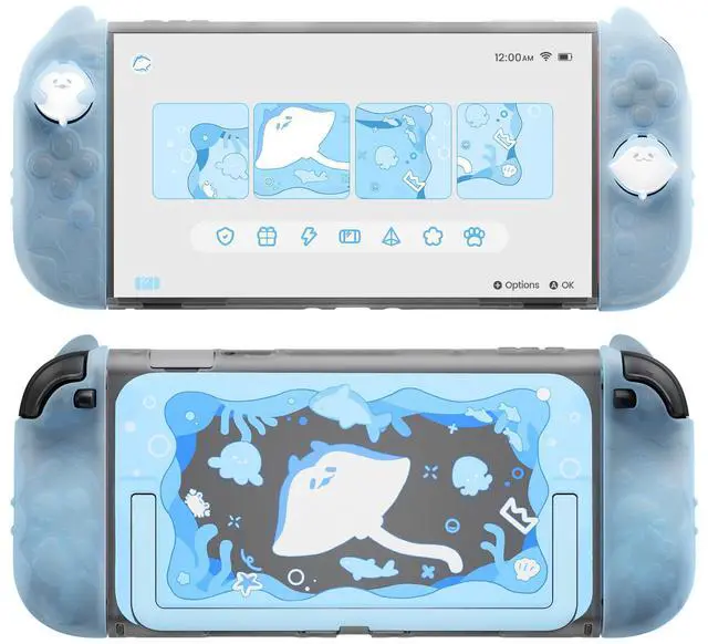 Main image of Protective Case for Nintendo Switch 2, Kawaii Ocean Whisper Series Dockable Hard Shell Case + Silicone Grips for Switch 2 with Thumb Grips & Sticker, Shockproof Protection Cover - Mint Blue