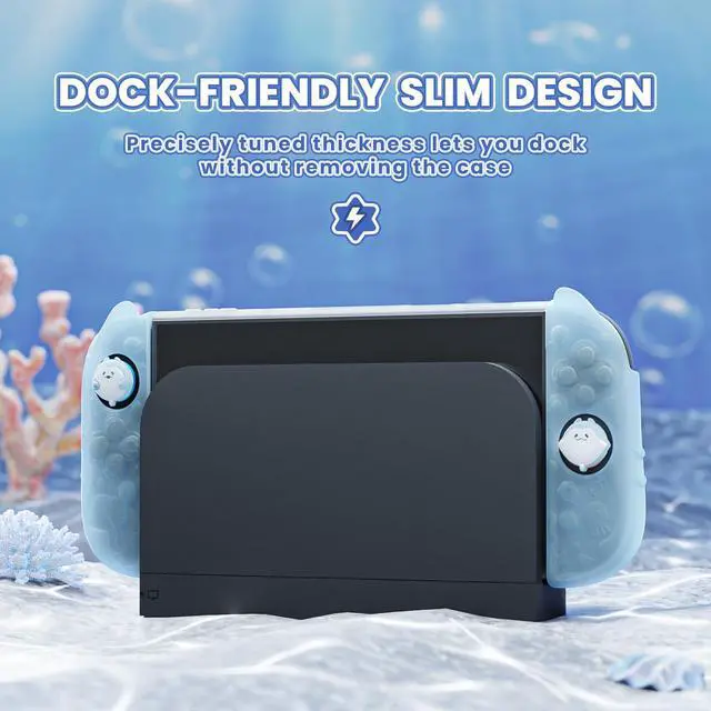 Alt view image 2 of 7 - Protective Case for Nintendo Switch 2, Kawaii Ocean Whisper Series Dockable Hard Shell Case + Silicone Grips for Switch 2 with Thumb Grips & Sticker, Shockproof Protection Cover - Mint Blue