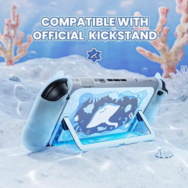 Alt view image 3 of 7 - Protective Case for Nintendo Switch 2, Kawaii Ocean Whisper Series Dockable Hard Shell Case + Silicone Grips for Switch 2 with Thumb Grips & Sticker, Shockproof Protection Cover - Mint Blue