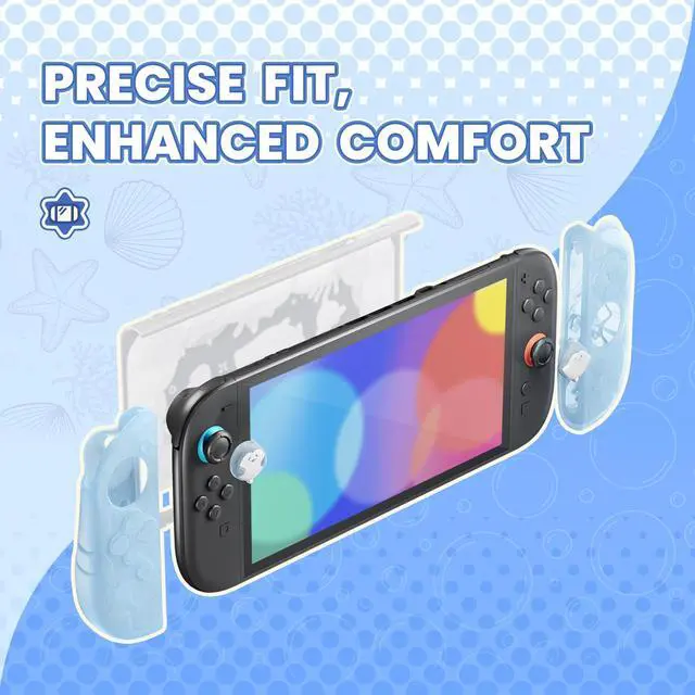 Alt view image 4 of 7 - Protective Case for Nintendo Switch 2, Kawaii Ocean Whisper Series Dockable Hard Shell Case + Silicone Grips for Switch 2 with Thumb Grips & Sticker, Shockproof Protection Cover - Mint Blue