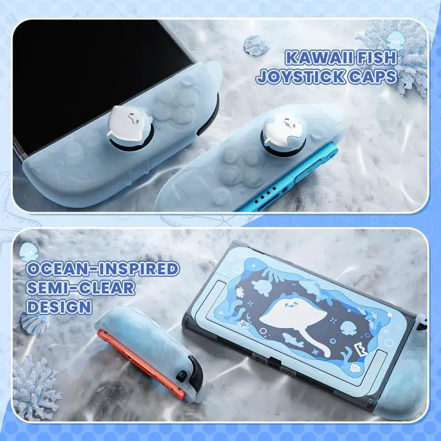 Alt view image 7 of 7 - Protective Case for Nintendo Switch 2, Kawaii Ocean Whisper Series Dockable Hard Shell Case + Silicone Grips for Switch 2 with Thumb Grips & Sticker, Shockproof Protection Cover - Mint Blue