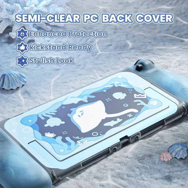 Alt view image 6 of 7 - Protective Case for Nintendo Switch 2, Kawaii Ocean Whisper Series Dockable Hard Shell Case + Silicone Grips for Switch 2 with Thumb Grips & Sticker, Shockproof Protection Cover - Mint Blue