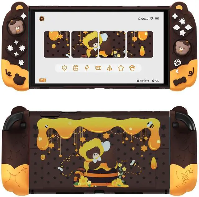 Main image of Good Night Bear Dockable Case for Nintendo Switch 2 with Stand | Split Design Silicone Joycon Grips, PC Console Hard Shell, 2 Joystick Caps | Cute Protective Cover Bundle Brown