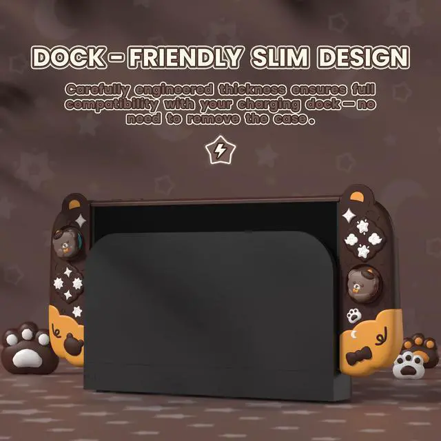 Alt view image 2 of 7 - Good Night Bear Dockable Case for Nintendo Switch 2 with Stand | Split Design Silicone Joycon Grips, PC Console Hard Shell, 2 Joystick Caps | Cute Protective Cover Bundle Brown