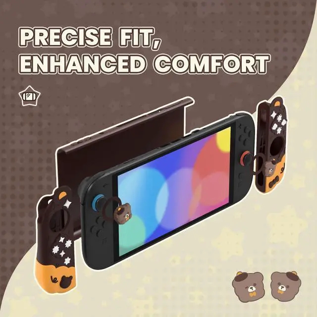 Alt view image 3 of 7 - Good Night Bear Dockable Case for Nintendo Switch 2 with Stand | Split Design Silicone Joycon Grips, PC Console Hard Shell, 2 Joystick Caps | Cute Protective Cover Bundle Brown