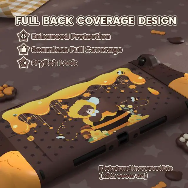Alt view image 4 of 7 - Good Night Bear Dockable Case for Nintendo Switch 2 with Stand | Split Design Silicone Joycon Grips, PC Console Hard Shell, 2 Joystick Caps | Cute Protective Cover Bundle Brown