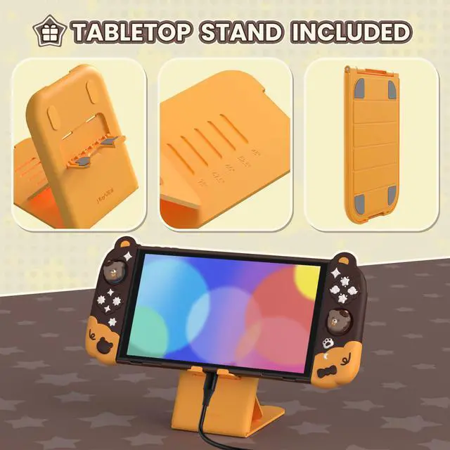 Alt view image 7 of 7 - Good Night Bear Dockable Case for Nintendo Switch 2 with Stand | Split Design Silicone Joycon Grips, PC Console Hard Shell, 2 Joystick Caps | Cute Protective Cover Bundle Brown