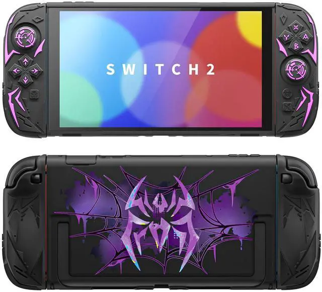 Main image of Cyber Spider Protective Case for Nintendo Switch 2, Ergonomic Anti-Slip Silicone Grip Covers, Dockable Hard Case Shell for Switch 2 with Joystick Cap, Shockproof Skin - Black