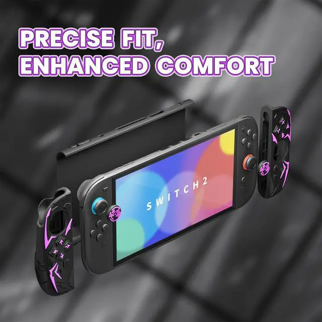 Alt view image 4 of 7 - Cyber Spider Protective Case for Nintendo Switch 2, Ergonomic Anti-Slip Silicone Grip Covers, Dockable Hard Case Shell for Switch 2 with Joystick Cap, Shockproof Skin - Black