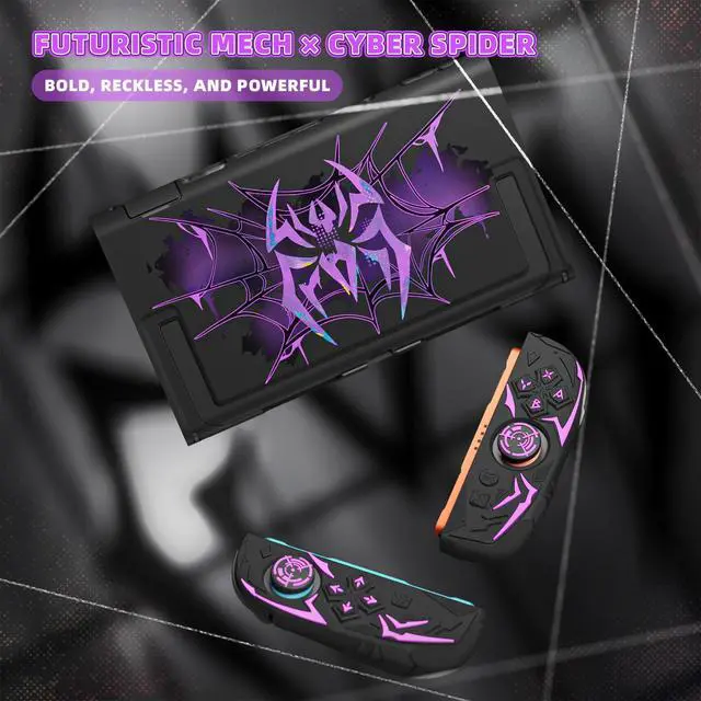 Alt view image 6 of 7 - Cyber Spider Protective Case for Nintendo Switch 2, Ergonomic Anti-Slip Silicone Grip Covers, Dockable Hard Case Shell for Switch 2 with Joystick Cap, Shockproof Skin - Black