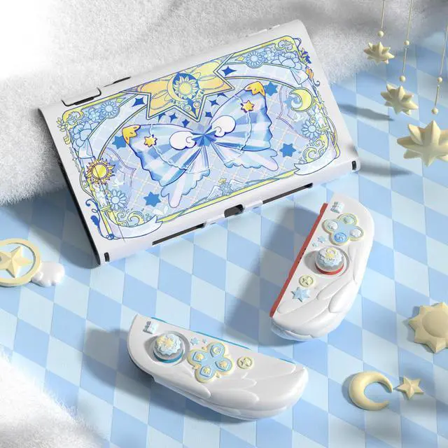 Alt view image 2 of 7 - Magic Wings Protective Case with Stand for Nintendo Switch 2 | Joycon Silicone Grips, PC Console Hard Shell, 2 Joystick Caps | Cute Animal Accessories Dockable Cover for Switch 2 - White