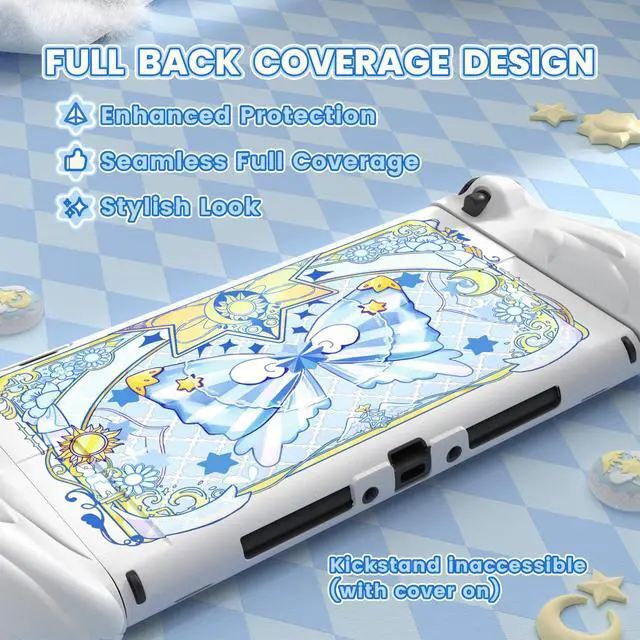 Alt view image 5 of 7 - Magic Wings Protective Case with Stand for Nintendo Switch 2 | Joycon Silicone Grips, PC Console Hard Shell, 2 Joystick Caps | Cute Animal Accessories Dockable Cover for Switch 2 - White