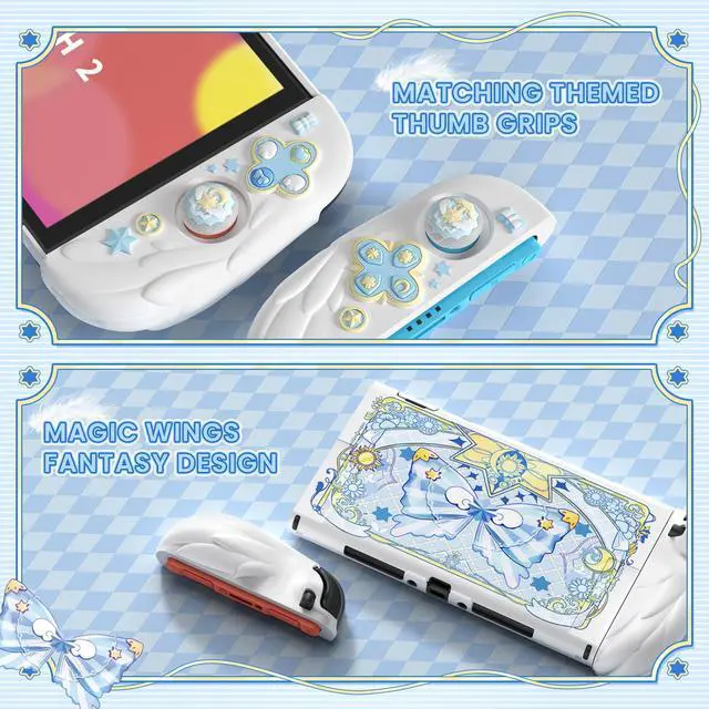 Alt view image 4 of 7 - Magic Wings Protective Case with Stand for Nintendo Switch 2 | Joycon Silicone Grips, PC Console Hard Shell, 2 Joystick Caps | Cute Animal Accessories Dockable Cover for Switch 2 - White