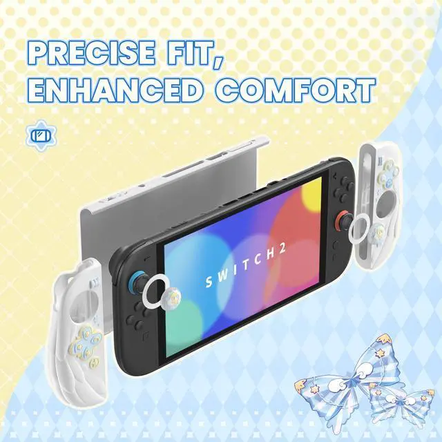 Alt view image 7 of 7 - Magic Wings Protective Case with Stand for Nintendo Switch 2 | Joycon Silicone Grips, PC Console Hard Shell, 2 Joystick Caps | Cute Animal Accessories Dockable Cover for Switch 2 - White