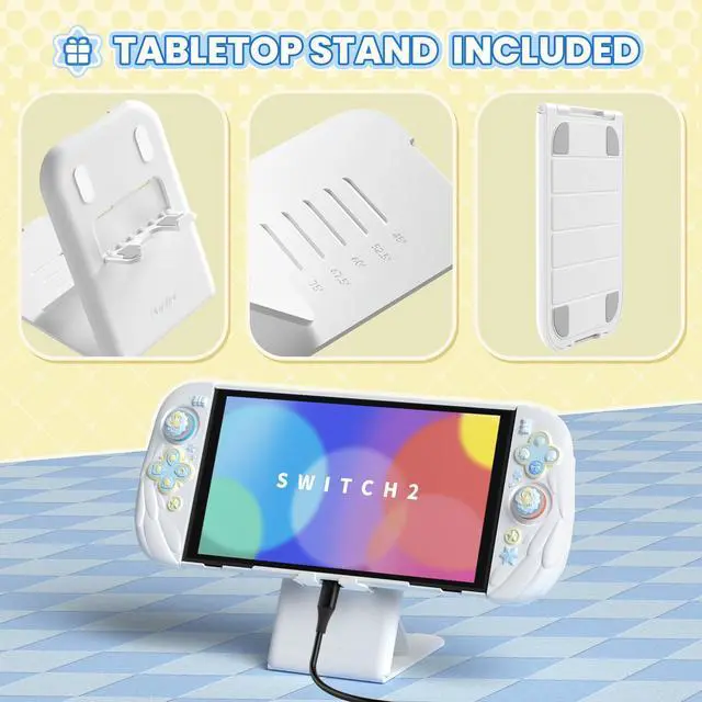 Alt view image 6 of 7 - Magic Wings Protective Case with Stand for Nintendo Switch 2 | Joycon Silicone Grips, PC Console Hard Shell, 2 Joystick Caps | Cute Animal Accessories Dockable Cover for Switch 2 - White