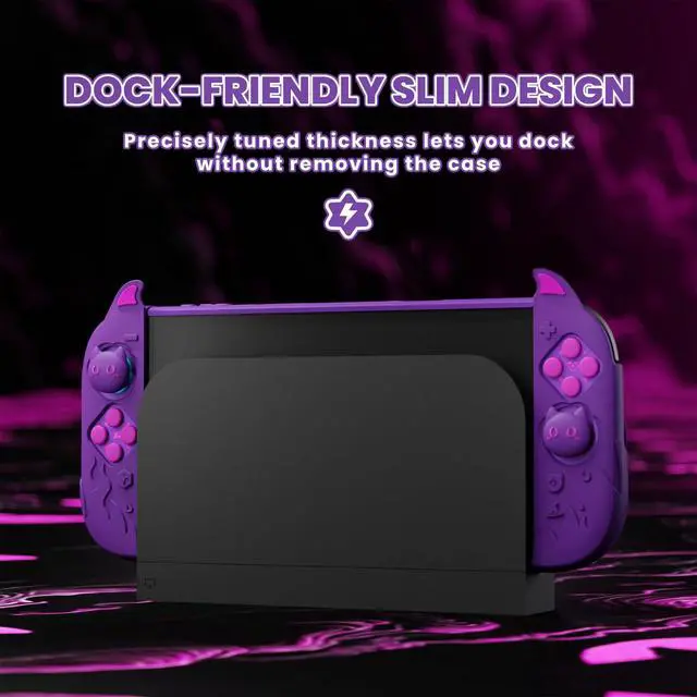 Alt view image 2 of 7 - Cute Demon Protective Shell for Nintendo Switch 2, Kawaii Anti-Slip Silicone Grip Cover + Dockable Hard Case for Nintendo Switch 2 with Thumb Grips & Sticker, Shockproof - Purple