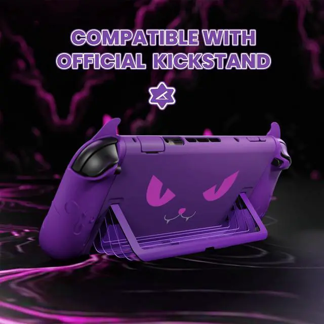 Alt view image 3 of 7 - Cute Demon Protective Shell for Nintendo Switch 2, Kawaii Anti-Slip Silicone Grip Cover + Dockable Hard Case for Nintendo Switch 2 with Thumb Grips & Sticker, Shockproof - Purple