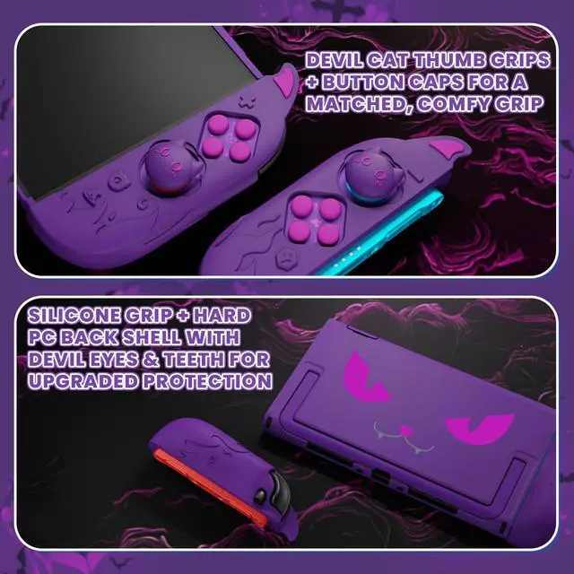 Alt view image 6 of 7 - Cute Demon Protective Shell for Nintendo Switch 2, Kawaii Anti-Slip Silicone Grip Cover + Dockable Hard Case for Nintendo Switch 2 with Thumb Grips & Sticker, Shockproof - Purple