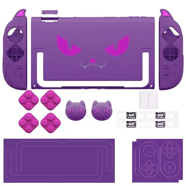 Alt view image 7 of 7 - Cute Demon Protective Shell for Nintendo Switch 2, Kawaii Anti-Slip Silicone Grip Cover + Dockable Hard Case for Nintendo Switch 2 with Thumb Grips & Sticker, Shockproof - Purple