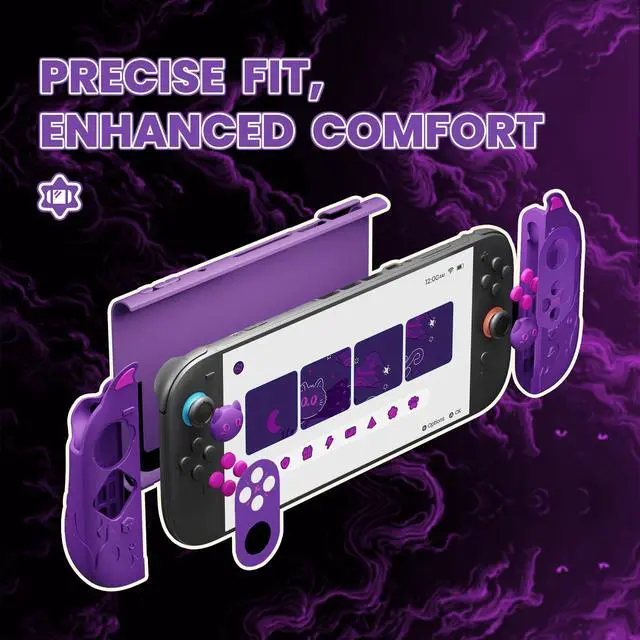 Alt view image 4 of 7 - Cute Demon Protective Shell for Nintendo Switch 2, Kawaii Anti-Slip Silicone Grip Cover + Dockable Hard Case for Nintendo Switch 2 with Thumb Grips & Sticker, Shockproof - Purple