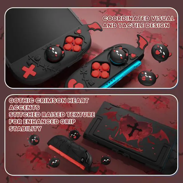 Alt view image 6 of 7 - Protective Case for Nintendo Switch 2, Kawaii Gothic Imp Series Silicone Grips + Dockable Hard Case Shell for Switch 2 with Thumb Grips & Sticker, Shockproof Protection Cover - Black