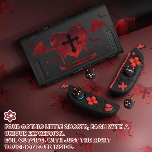 Alt view image 7 of 7 - Protective Case for Nintendo Switch 2, Kawaii Gothic Imp Series Silicone Grips + Dockable Hard Case Shell for Switch 2 with Thumb Grips & Sticker, Shockproof Protection Cover - Black