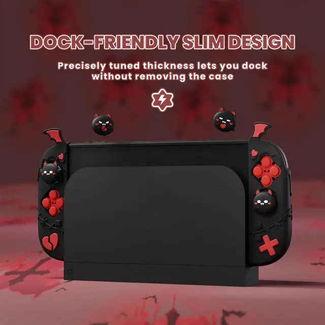 Alt view image 2 of 7 - Protective Case for Nintendo Switch 2, Kawaii Gothic Imp Series Silicone Grips + Dockable Hard Case Shell for Switch 2 with Thumb Grips & Sticker, Shockproof Protection Cover - Black