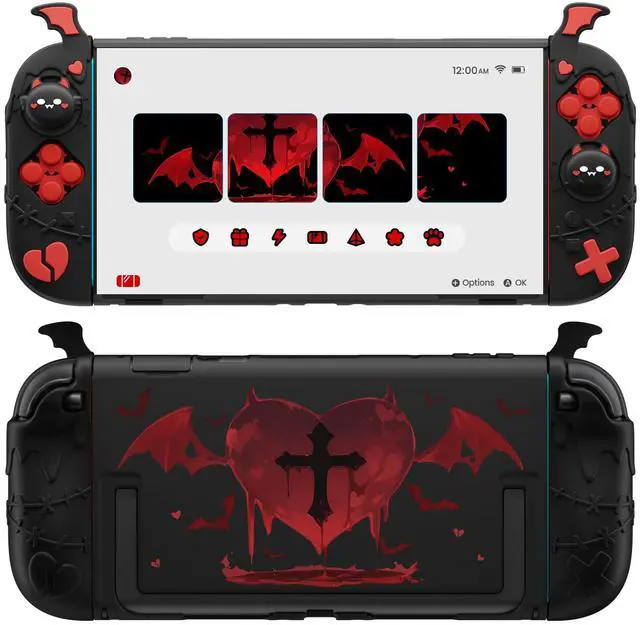 Main image of Protective Case for Nintendo Switch 2, Kawaii Gothic Imp Series Silicone Grips + Dockable Hard Case Shell for Switch 2 with Thumb Grips & Sticker, Shockproof Protection Cover - Black