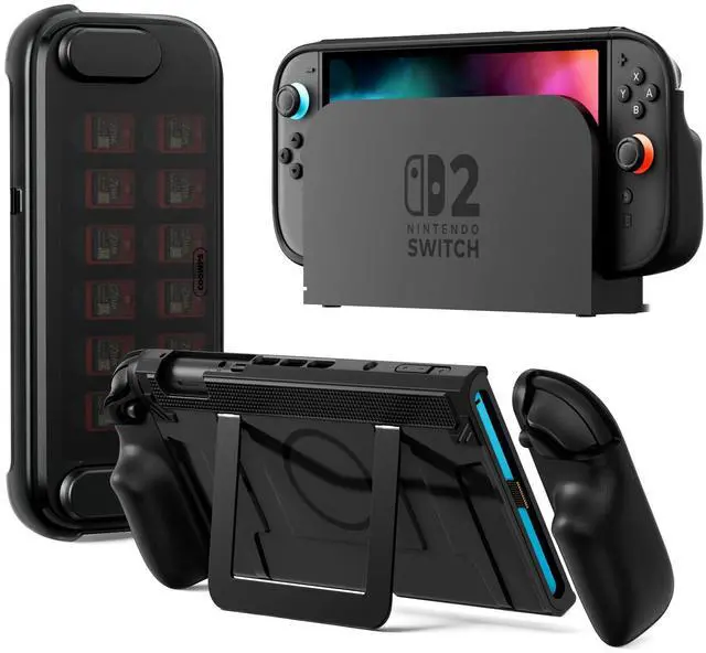 Main image of P2 Dockable Split Protective Case for Nintendo Switch 2, Joy-Con Lock Firmly, Ergonomic Grips, Stable Metal Kickstand & Magnetic Ring, Travel Front Cover 12 Game Card Slots 2026 Latest Upgrade