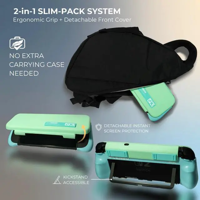 Alt view image 3 of 7 - FoldeX Switch 2 Grip Case with Detachable Flip Cover- Turquoise/Mint