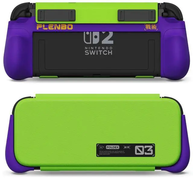 Main image of FoldeX Switch 2 Grip Case with Detachable Flip Cover- Purple/Green