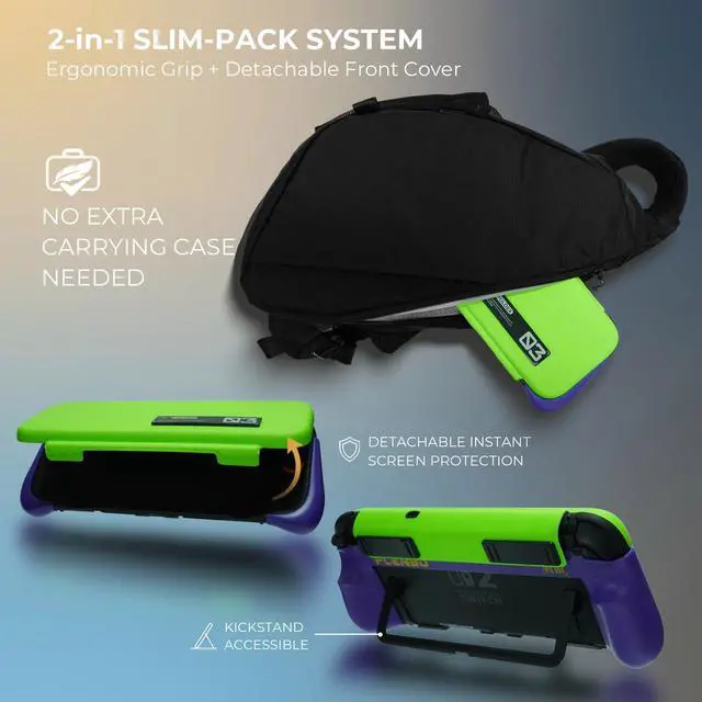 Alt view image 2 of 7 - FoldeX Switch 2 Grip Case with Detachable Flip Cover- Purple/Green