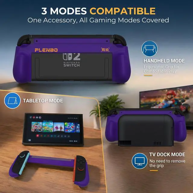 Alt view image 4 of 7 - FoldeX Switch 2 Grip Case with Detachable Flip Cover- Purple/Green