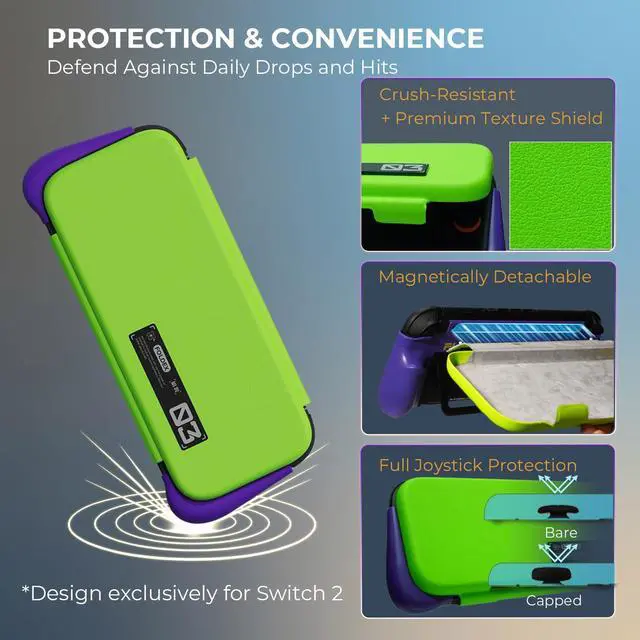 Alt view image 3 of 7 - FoldeX Switch 2 Grip Case with Detachable Flip Cover- Purple/Green
