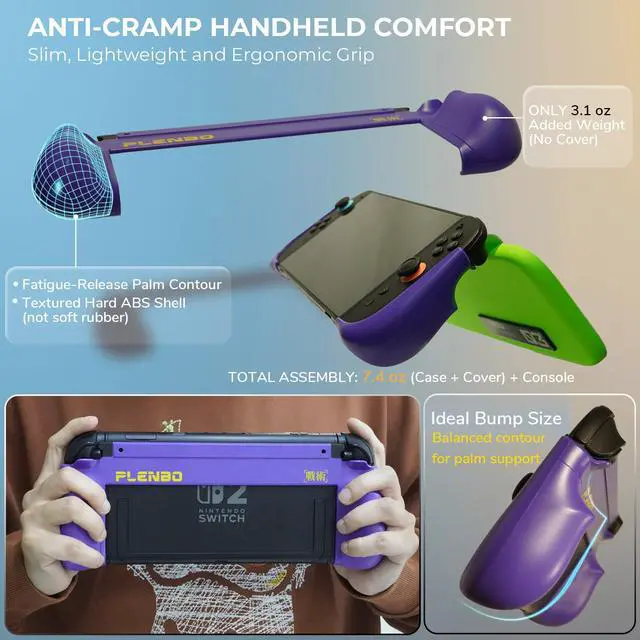 Alt view image 6 of 7 - FoldeX Switch 2 Grip Case with Detachable Flip Cover- Purple/Green