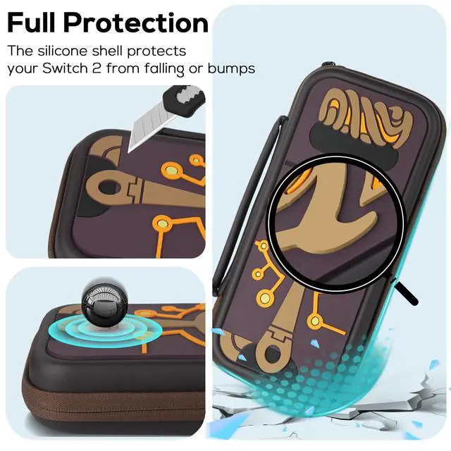 Alt view image 6 of 6 - Carrying Case Accessories Bundle for Switch 2 2025, Portable Travel Case with Protective Cover, Screen Protectors, 4 Thumb Grip caps and Cute Stickers, Black